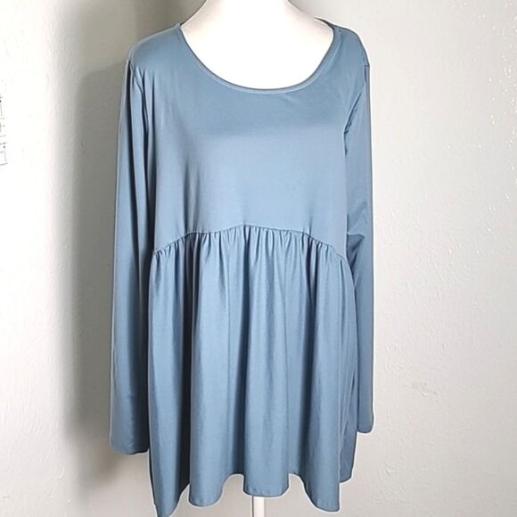 Zenana Babydoll Empire Top, High-Low Hem, Baby Blue, Size 1X - Picture 2 of 12